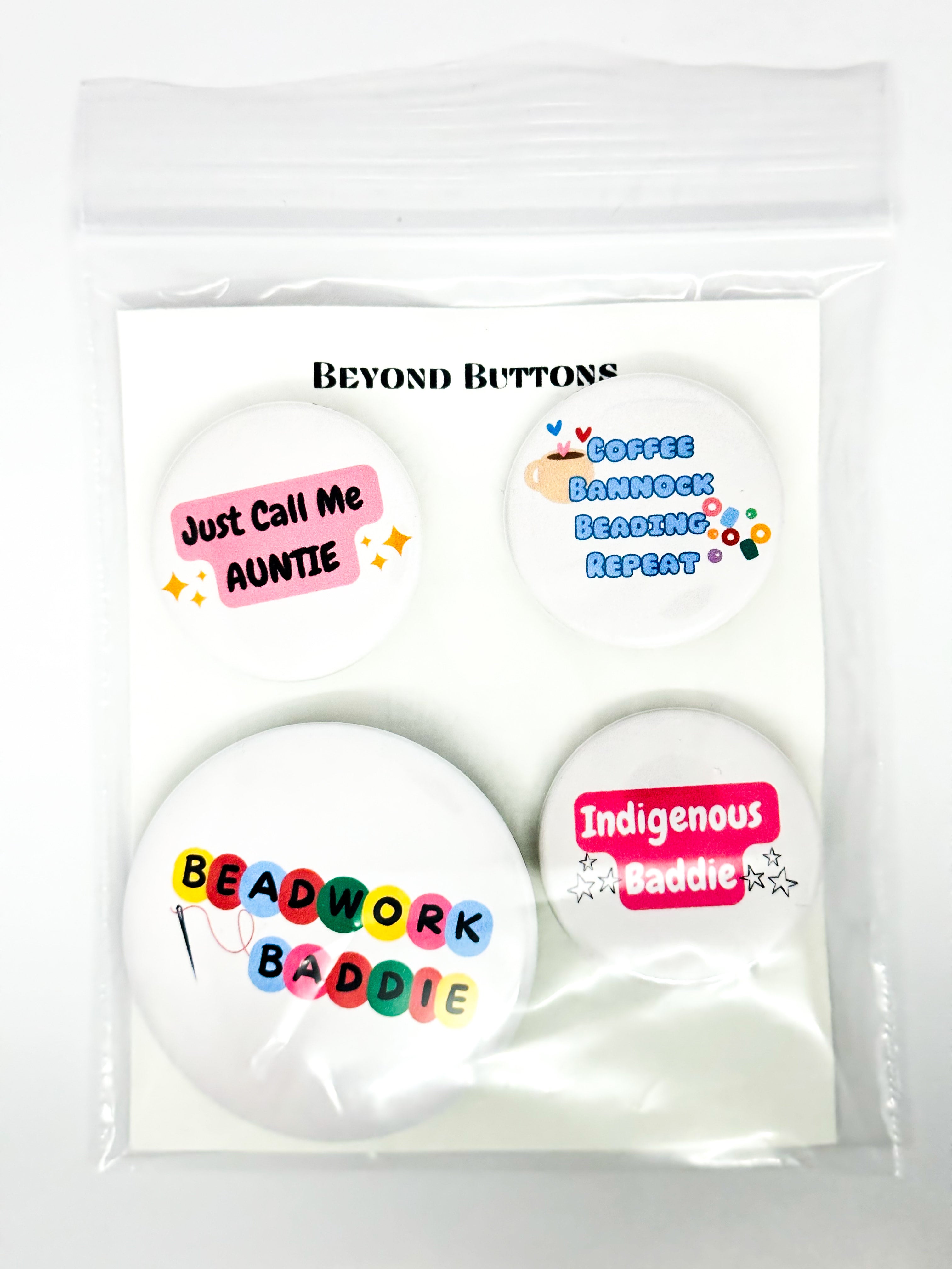 Four Pack, Cute rez themed buttons | Beyond Buttons